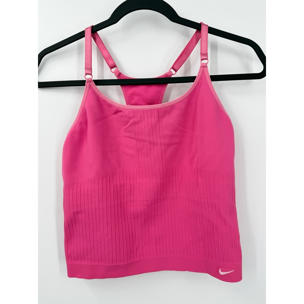 Nike Tank Top Womens M Pink Seamless Activewear Racerback Ribbed shelf bra